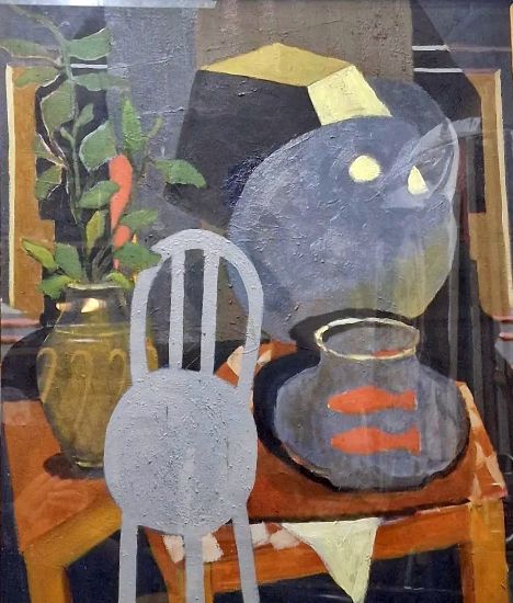 Oil Painting by Artist Marek Sienkiewicz . Oil on Canvas . Interior with Goldfish Bowl