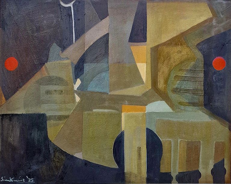 Oil Painting by Artist Marek Sienkiewicz . Oil on Canvas . Interior with Goldfish Bowl