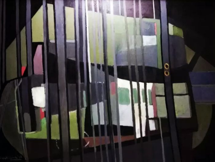 Untitled abstract painting of a table and bottle