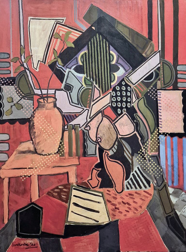 Oil Painting by Artist Marek Sienkiewicz . Oil on Canvas . Interior with Goldfish Bowl