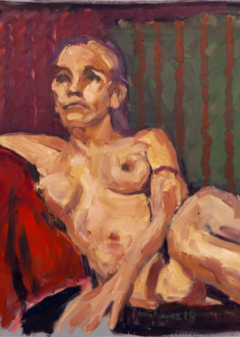 Oil Painting by Marek Sienkiewicz. Cheryl oil on canvas 80 x 65 cm 2018 Painted from life Havering-atte-Bower studio.