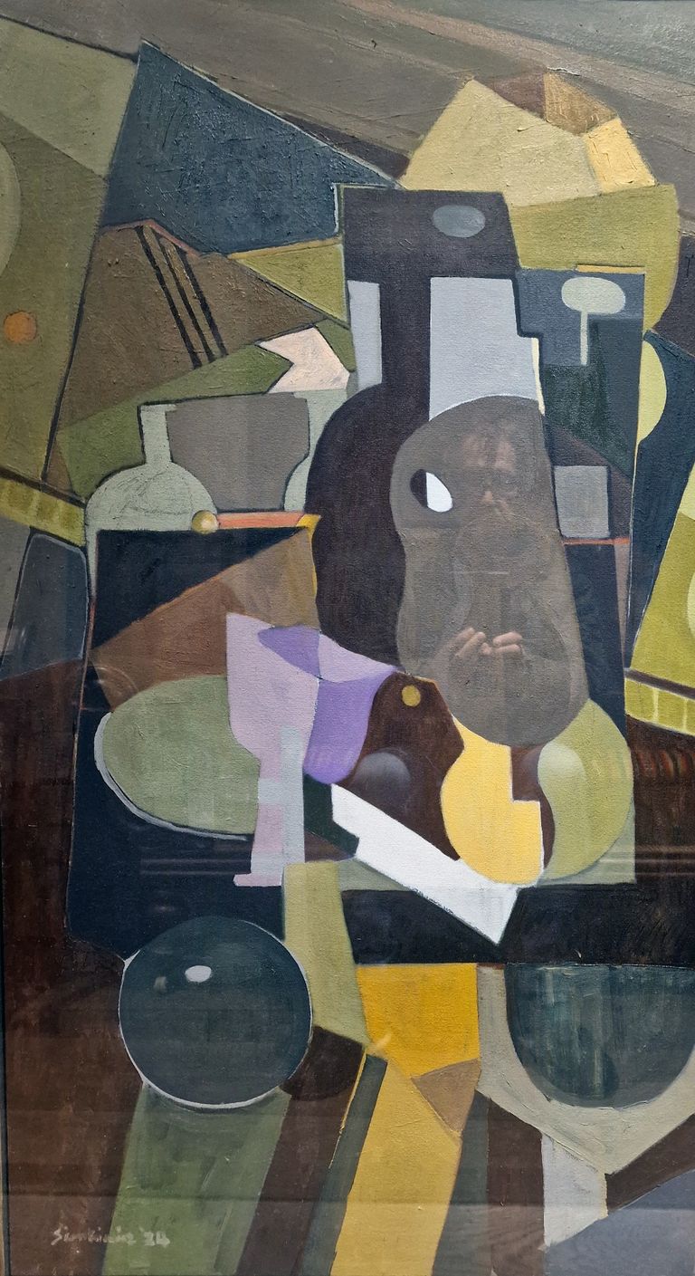 Oil Painting by Artist Marek Sienkiewicz . Oil on Canvas . Interior with Goldfish Bowl