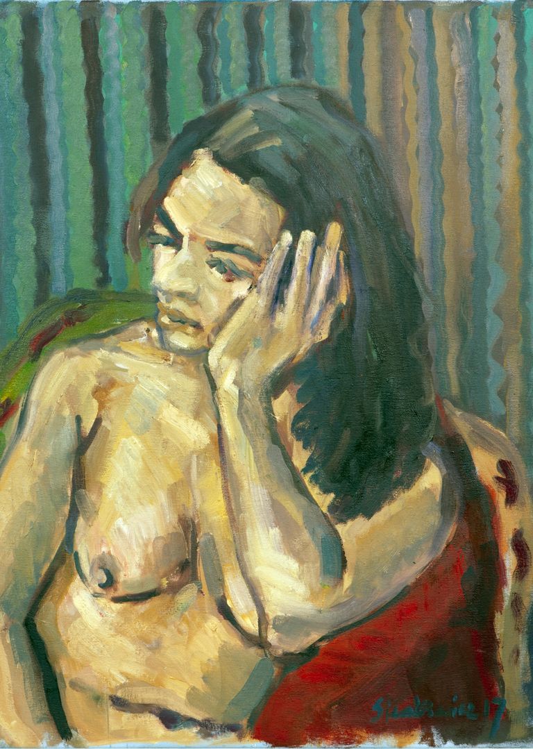 Oil painting by contemporary artist Marek Sienkiewicz. Claudia oil on canvas 80 x 65 cm 2018 Painted from life.